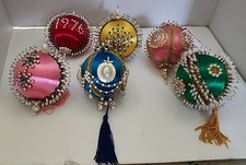 Large Vtg Handmade Satin Push Pin Beaded Christmas Ornaments 6 picture