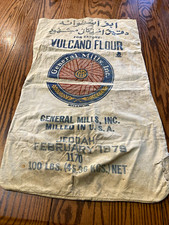 General Mills Vulcano 100 LBS Cloth Flour Sack Bag Jeddah Feb 1979- torn &stains picture