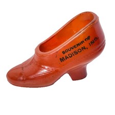 MADISON, INDIANA IN Antique Depression RED Glass Souvenir Shoe Trinket picture