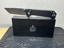 QSP Grebe Pocketknife Tanto Plain Edge SS Blade Black G10 Handle Button Lock picture