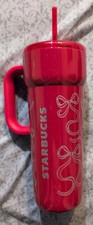 Disney World 2026 Starbucks Christmas Red Castle Ribbon Metal Tumbler 24oz New picture
