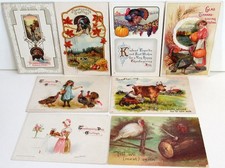 8 Antique Thanksgiving Post Cards - Early 1900's - 6 Embossed - picture