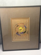 Original Abstract Painting 70’s MCM Matted/Framed Yellow Blue Orange Funky Vibe picture