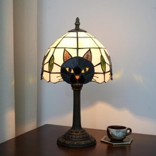 Tiffany Style Black Cat Stained Glass Table Lamp Cute Small Quirky Table Lamp picture