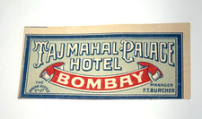 Vintage Taj Mahal Hotel Bombay India Luggage Label picture