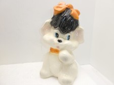 Vintage Bank Puppy with Bow Chalkware Mexico Bank Dog Statue picture