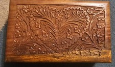 Vintage Hand Carved Wooden Trinket Jewelry Box with Secret Locking - Felt Lined picture