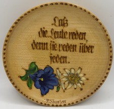 Vintage Munich Germany Wood Wall Plaque German Saying Hand Painted Flowers picture