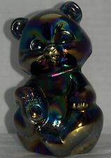 Fenton Glass Cobalt Blue Iridescent Rainbow Carnival Glass Mini Bear picture