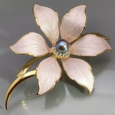 Unused Mikimoto Pearl Island Flower Brooch Black Pearls Jewelry picture