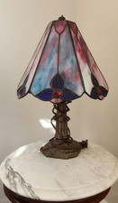 Vintage Tiffany Style Stained Glass Floral Table Lamp Antique picture