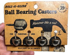 NOS Roll-A-Glide Ball Bearing Furniture Casters Complete Display Card 1950s picture