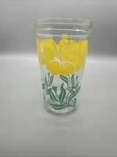 Vintage Boscul Peanut Butter glass with a vibrant Yellow Hibiscus pattern picture