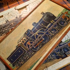 Ultra-Rare Antique Edwardian Double-Sided Wooden Railway Jigsaw Puzzle Mstr Set picture