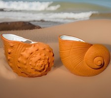 Set of Two Vintage Terra-Cotta Seashells Planters Japan Takahashi Pots picture