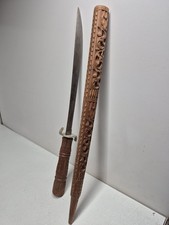 Vintage Thai Dha Sword Hand Carved Wood Scabbard Machete Burmese picture