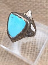 Mens Sterling Silver Turquoise Eagle Feathers Ring  Sz 10.25 VTG Native American picture