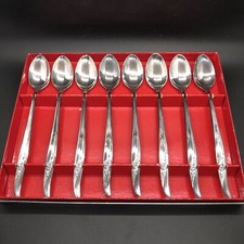 1881 Rogers Oneida Rose Song Silverplate 8 Iced Drink Tea Spoons Original Box picture