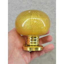 1 Murano Italy Gold Leaf Art Glass Door Knob Mid Century Modern Brass Hardware picture