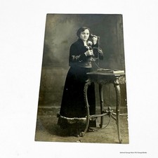 Real Photo Postcard RPPPC Woman on Early Telephone c. 1900s Chicago picture