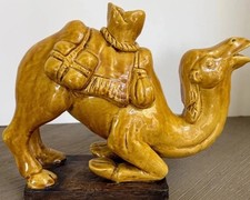 Vintage Italian Ceramic Camel Taper Candle Holder Ochre Majolica Figural 11 picture