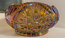 Vintage Marigold Carnival glass dish bowl LE Smith Hobstar stars Sawtooth EAPG picture