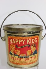 PEANUT BUTTER  TIN EARLY 1930's  HAPPY KIDS LITHO 1 LB. CAN - CARIO, GEORGIA picture