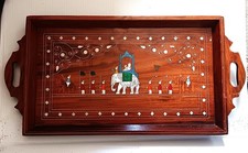 VINTAGE LARGE ANGLO INDIAN ROSEWOOD INLAID PROCESSION TRAY INDIA picture