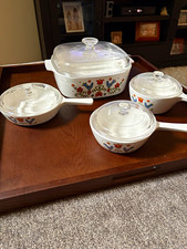 Vintage 1970s 4pc Oval Casserole & Saucepan w/ Glass Lids 2.5 qt 450°F picture