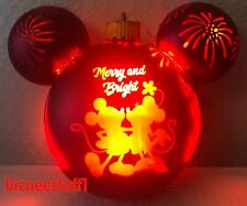 Disney Mickey Mouse Park Icons Merry and Bright Red Glass Light Up Ornament picture