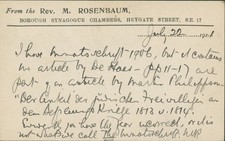 Letter Rev. Morris Rosenbaum London 1921 Silberman's Rashi Borough Synagogue picture