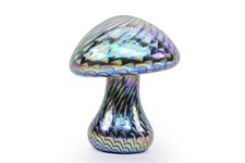 Iridescent Swirl Art Studio Glass Stuart Abelman Signed Mushroom Paperweight picture