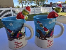 Dr Seuss How The Grinch Stole Christmas 3D Figural Rim Hanger Mug Set of 2 Zrike picture