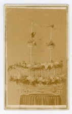 ANTIQUE 1870s CDV PHOTO FLORAL SHIP FUNERAL MEMORIAL TRIBUTE MORRISANIA NY picture