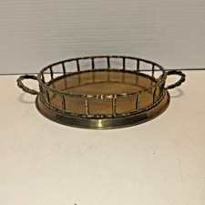 Vintage MCM Hollywood Regency Brass Gallery Tray Faux Bamboo Brass Tray Handles picture
