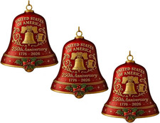 3PC Metal 250Th Anniversary USA Bell Ornament for 4Th of July Decorations, 3D picture