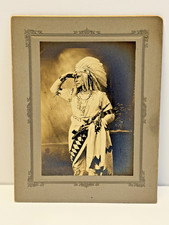 Native American Indian Cabinet Card Photograph of A Chief Holding A Pipe; 1880's picture