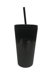 Starbucks Plastic Cold Cup Tumbler 2024 Pleated Metallic Grande, 16 fl oz Black picture