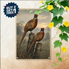 Game Birds Pheasants Foggy Meadow Hunting Cabin Decor Retro Metal Tin Sign picture