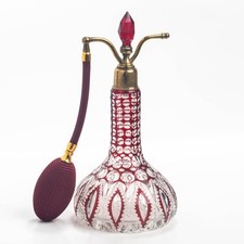 American Brilliant Cut Glass or Bohemian Perfume Bottle Atomizer c1890 ABCG picture