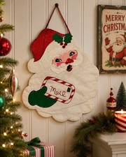 Vintage Christmas Card Holder Bucilla Santa Face Jeweled Mail Bag Kit 3404 1970s picture