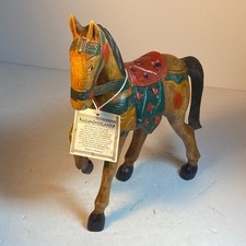 Asia Overland Hand Carved Wooden Horse Figurine Thailand Painted Saddle 9.5