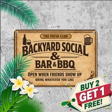 Custom Backyard Bar And Grill Sign Proudly Serving Outdoor Patio Metal Art picture