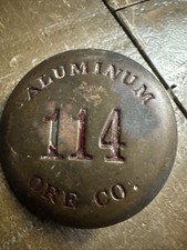 Antique W.I. Aluminum Ore Co Employee Worker Metal ID Badge Mining Mines VTG picture