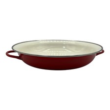 Vintage McM Red Enamel Paella Pan Round Shallow Saute Dish  Duel Handles 9 Inch picture