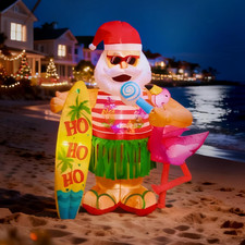 6FT Christmas Inflatable Hawaiian Santa Claus with Flamingo and Surfboard Outdoo picture