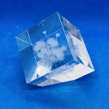 Rare Crystal Glass Cubed Paperweight 2.5” Laser Etched Roses Bouquet 27 picture