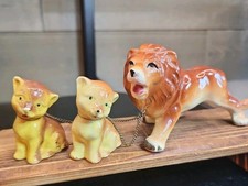 Vintage 1950's Artmark Lion & Two Chained Cubs Figurines MCM Japan  picture