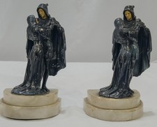 ANTIQUE 20s J.B. Hirsch Romeo & Juliet Art Deco Sculpture Bookends Beige Marble picture