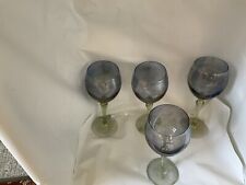 4 Gorgeous Colony Wine Glasses. Iridescent Purple With Green Stems . Rare Find picture